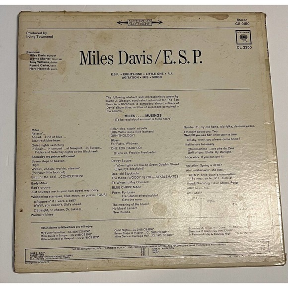 CS 9150 two eye stereo Miles Davis, "E.S.P." w/ Herbie Hancock, Wayne Shorter - Picture 2 of 4